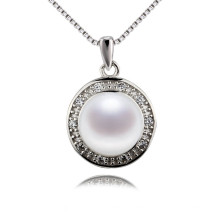 Snh 9.5-10mm Button Within Chain Freshwater Pearl Pendant with Silver